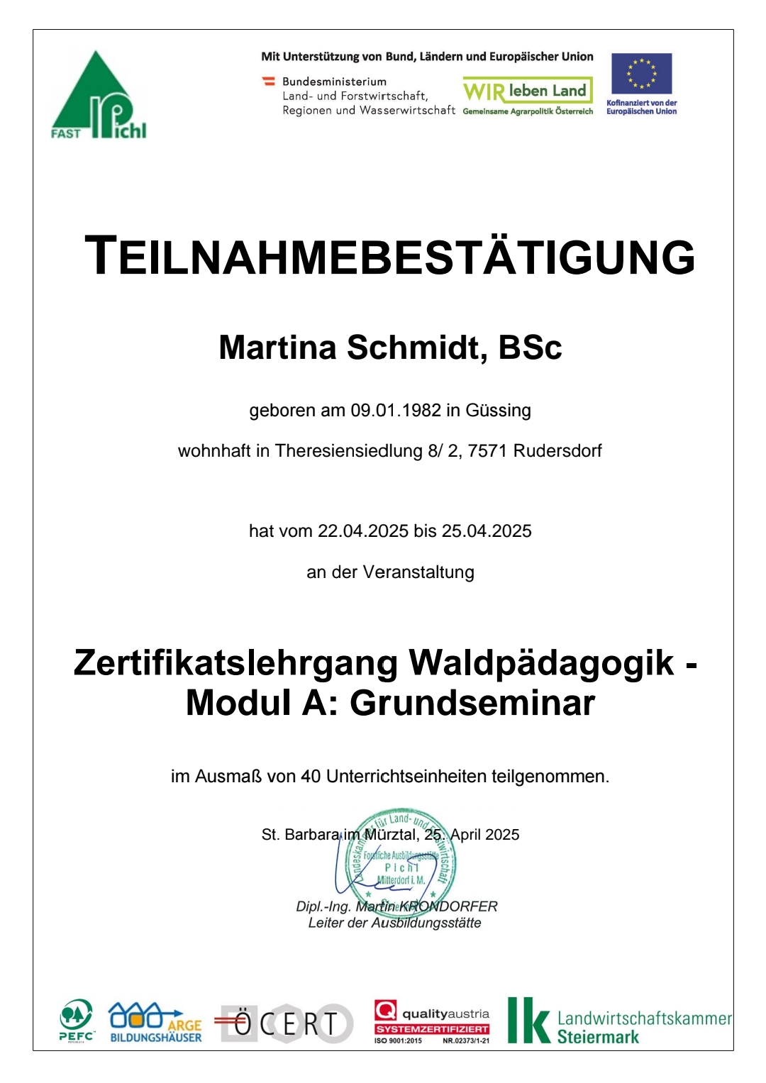 Waldpaedagogik Modul A Bestaetigung