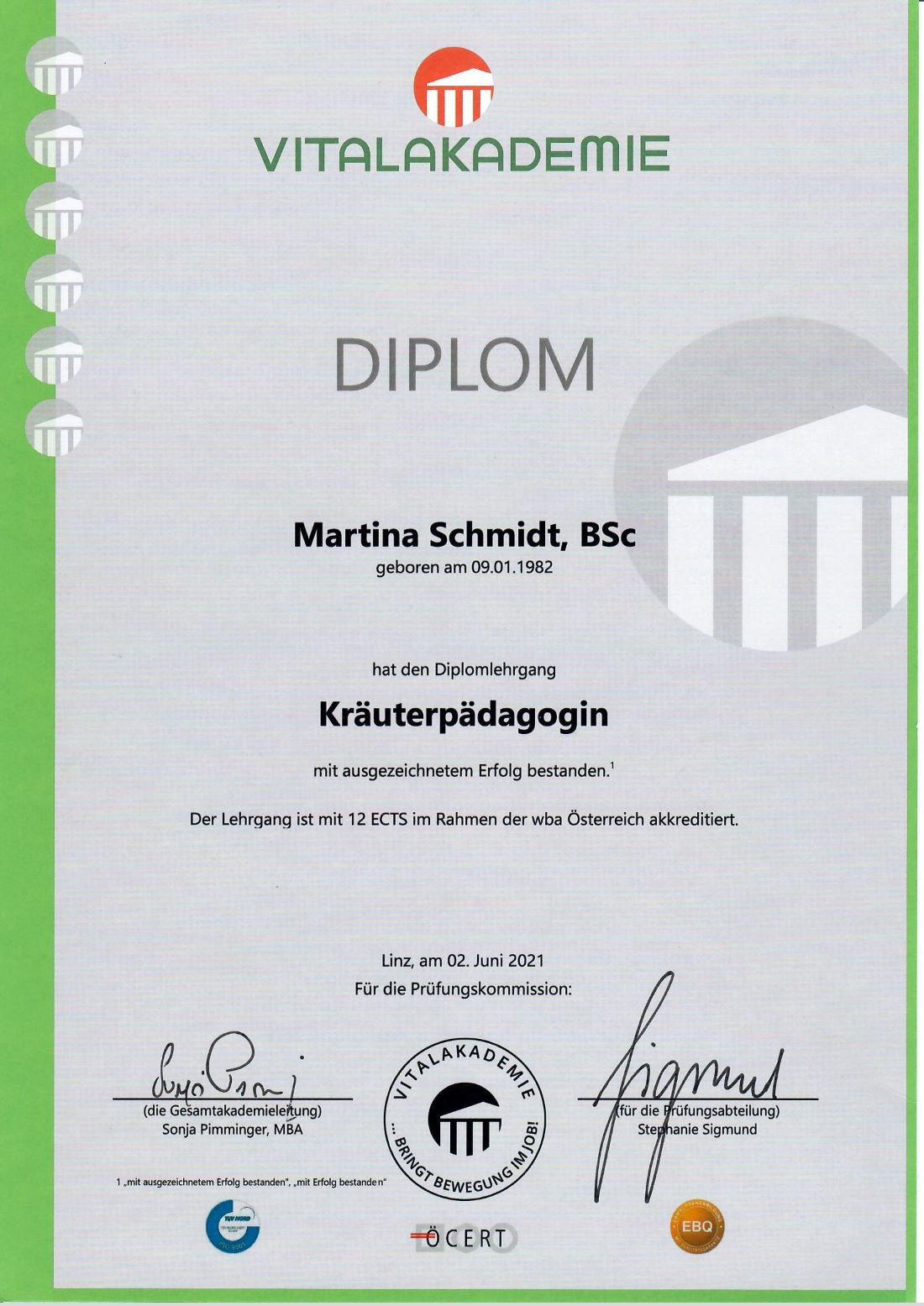 Zertifikat Kraeuterpaedagogin Schmidt Martina